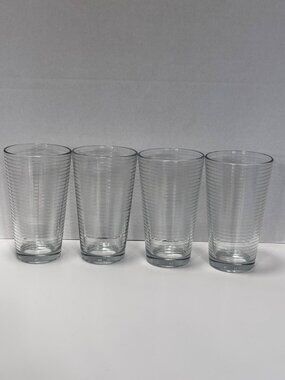 Anchor Hocking Set Of 4 Clear Water Iced Tea Glasses With Ribbed Design VTG 60s
